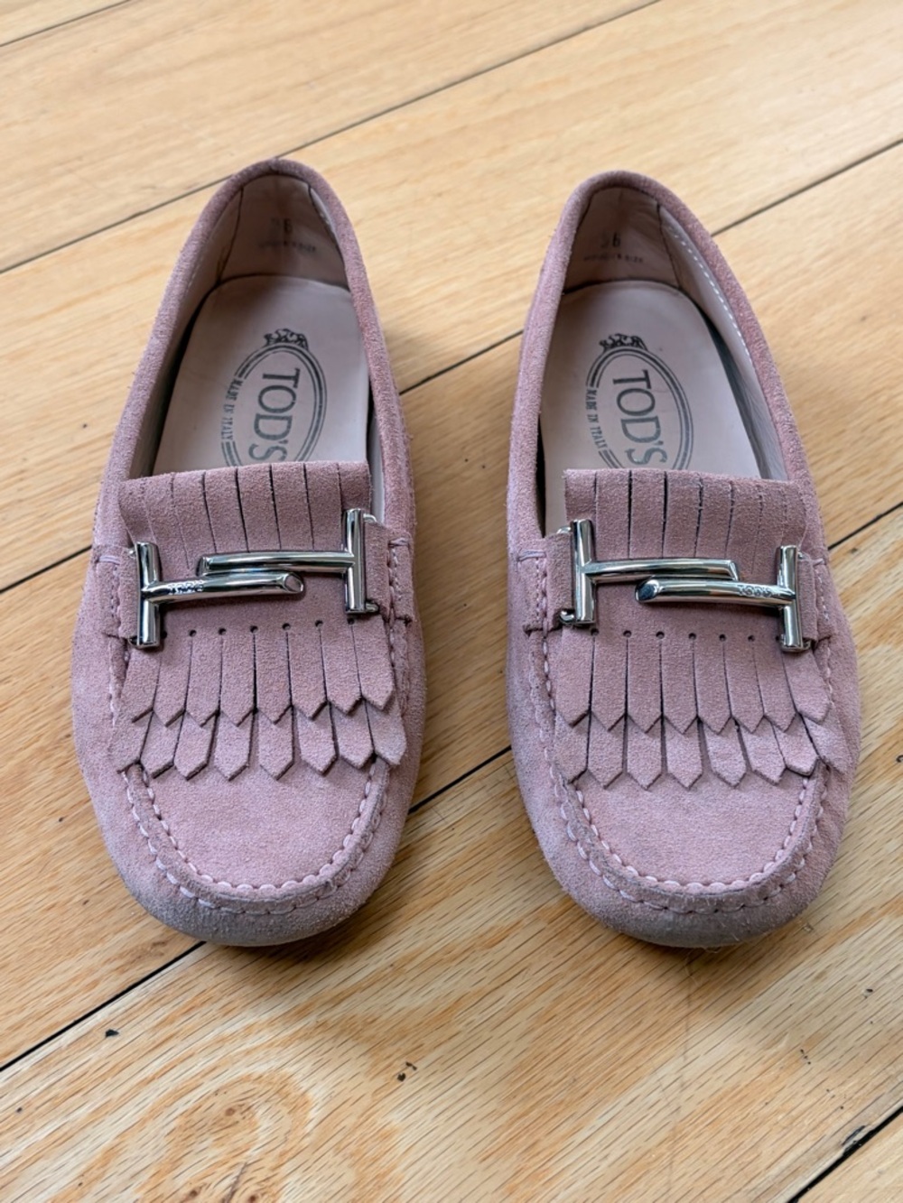 Tod’s Blush Suede Moccasin Loafers Women’s Size 36